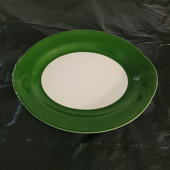 Homer Laughlin Nautilus Lady platter oval green/wht 11.625 in E51N8 - Picture 3 of 11